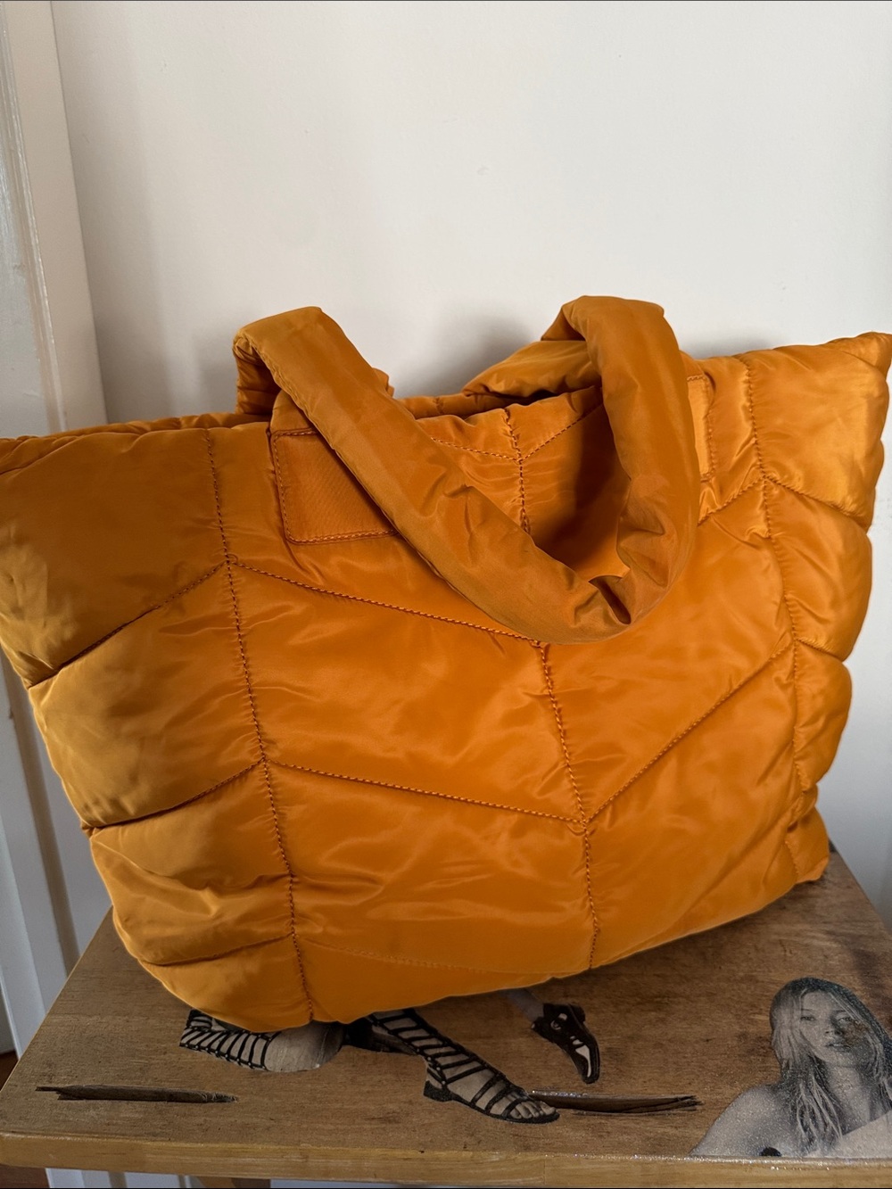 Topshop Quilted Puffer Tote Bag in Orange